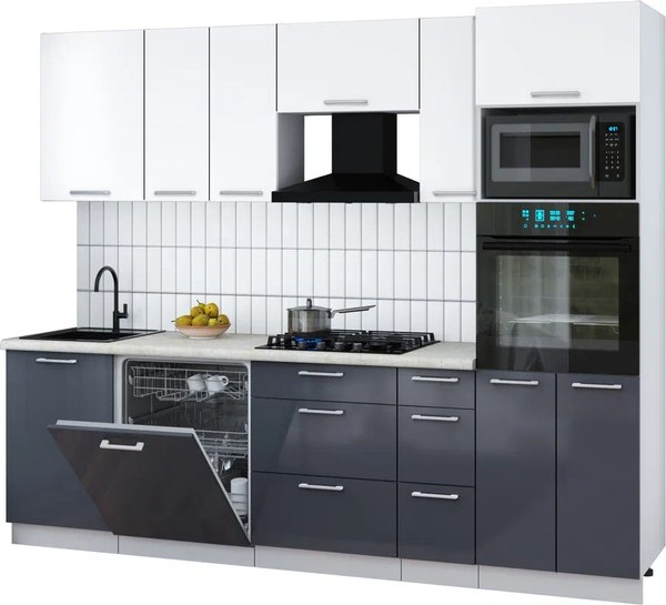 Кухонный гарнитур Интерлиния Мила Gloss 2.6-ПМ1 - фото
