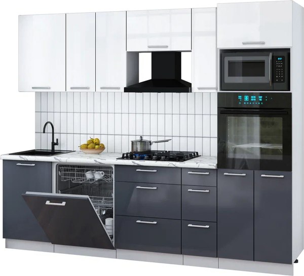 Кухонный гарнитур Интерлиния Мила Gloss 2.6-ПМ1 - фото