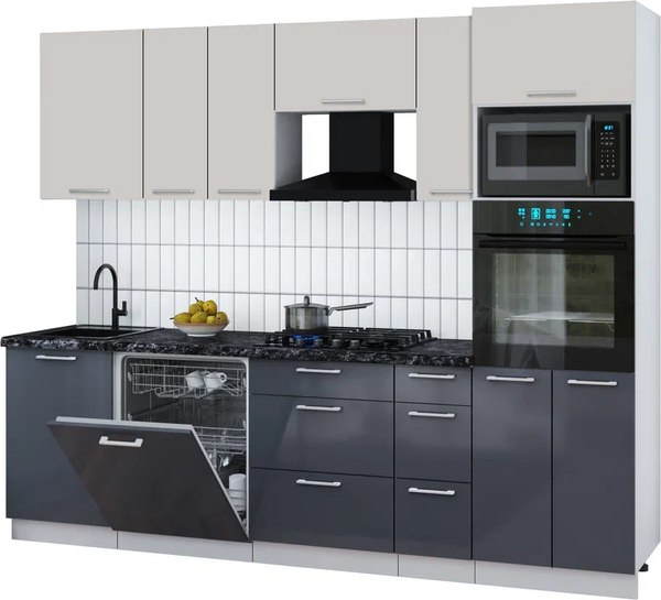 Кухонный гарнитур Интерлиния Мила Gloss 2.6-ПМ1 - фото