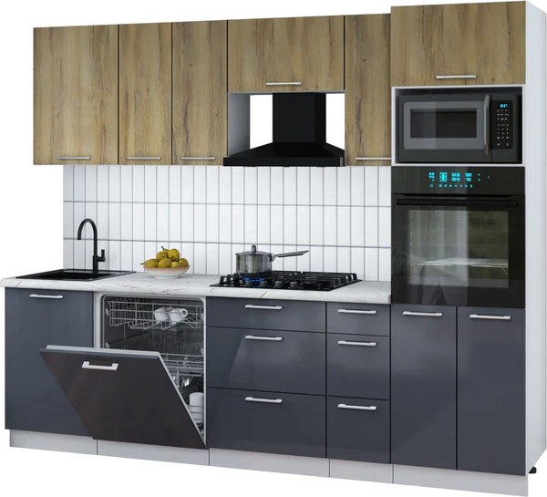 Кухонный гарнитур Интерлиния Мила Gloss 2.6-ПМ1 - фото