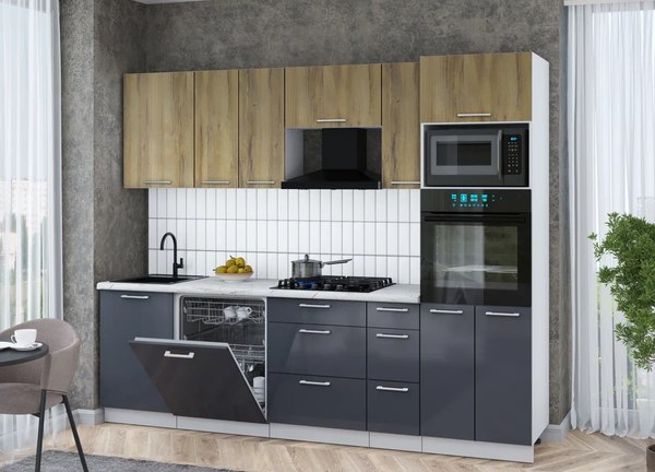 Кухонный гарнитур Интерлиния Мила Gloss 2.6-ПМ1