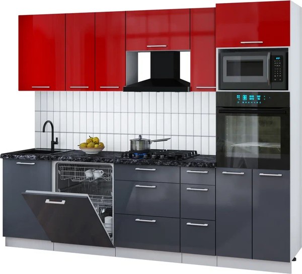 Кухонный гарнитур Интерлиния Мила Gloss 2.6-ПМ1 - фото