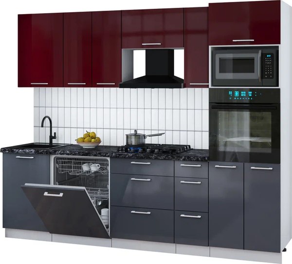 Кухонный гарнитур Интерлиния Мила Gloss 2.6-ПМ1 - фото