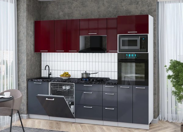 Кухонный гарнитур Интерлиния Мила Gloss 2.6-ПМ1