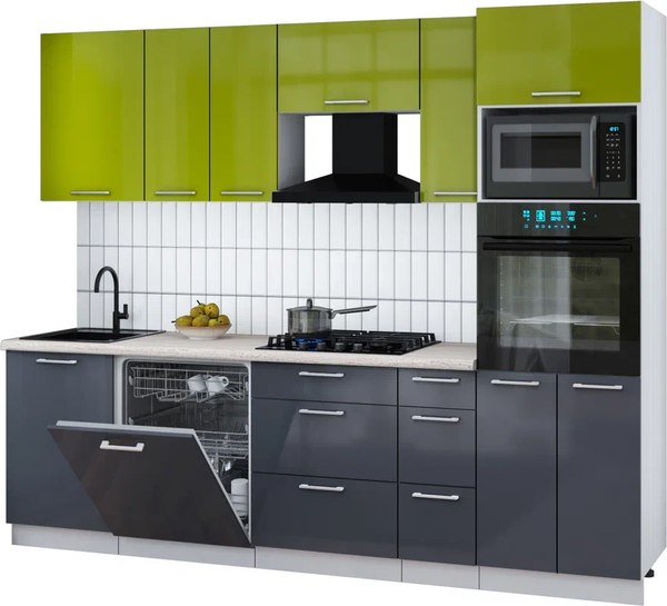 Кухонный гарнитур Интерлиния Мила Gloss 2.6-ПМ1 - фото