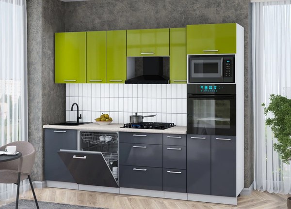 Кухонный гарнитур Интерлиния Мила Gloss 2.6-ПМ1