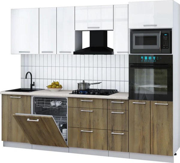 Кухонный гарнитур Интерлиния Мила Gloss 2.6-ПМ1 - фото