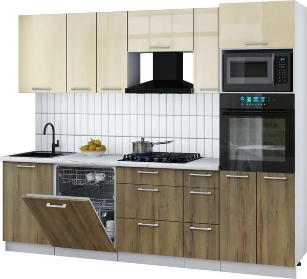 Кухонный гарнитур Интерлиния Мила Gloss 2.6-ПМ1 - фото