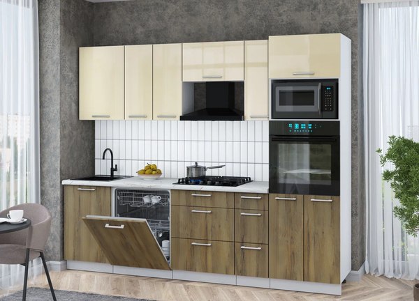 Кухонный гарнитур Интерлиния Мила Gloss 2.6-ПМ1