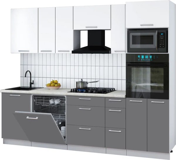 Кухонный гарнитур Интерлиния Мила Gloss 2.6-ПМ1 - фото
