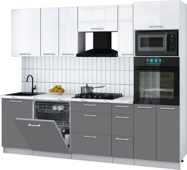 Кухонный гарнитур Интерлиния Мила Gloss 2.6-ПМ1 - фото