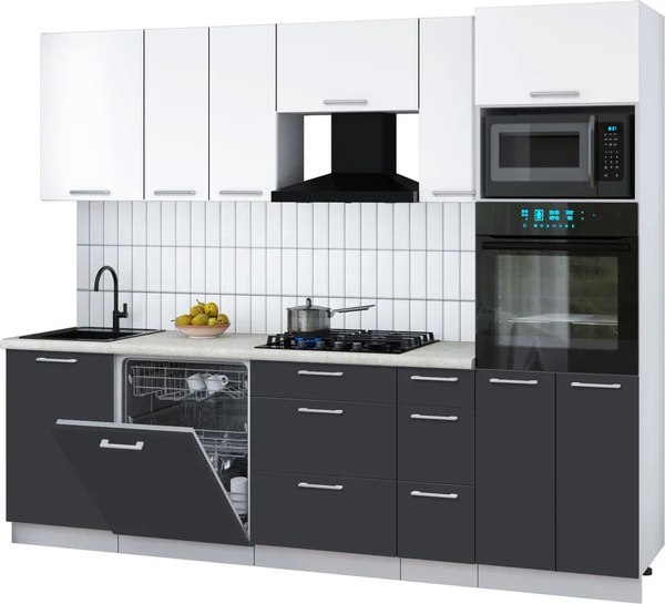 Кухонный гарнитур Интерлиния Мила Gloss 2.6-ПМ1 - фото