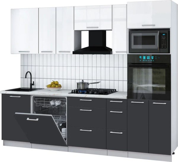 Кухонный гарнитур Интерлиния Мила Gloss 2.6-ПМ1 - фото