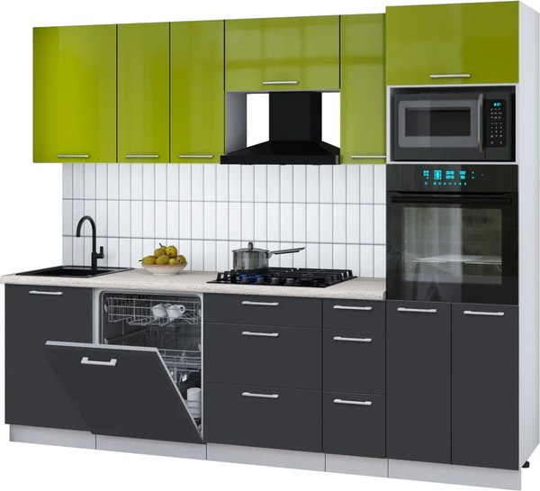 Кухонный гарнитур Интерлиния Мила Gloss 2.6-ПМ1 - фото