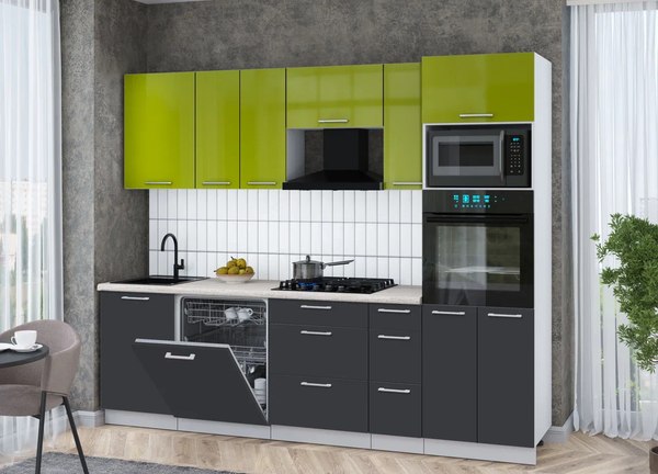 Кухонный гарнитур Интерлиния Мила Gloss 2.6-ПМ1