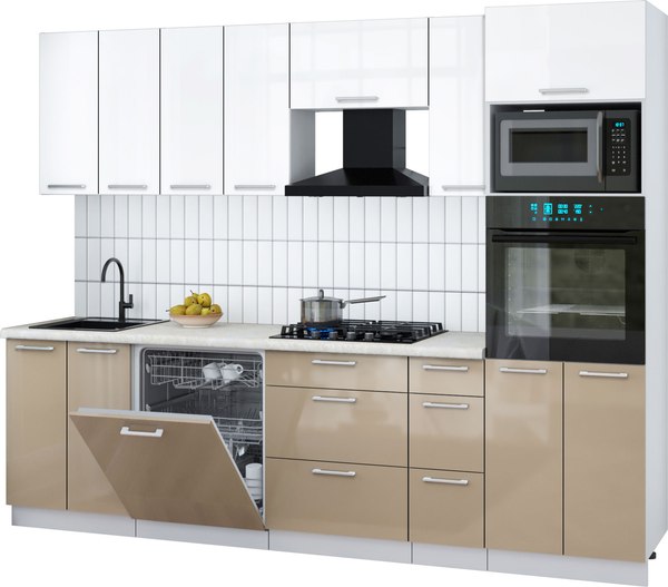 Кухонный гарнитур Интерлиния Мила Gloss 2.7-ПМ1 - фото