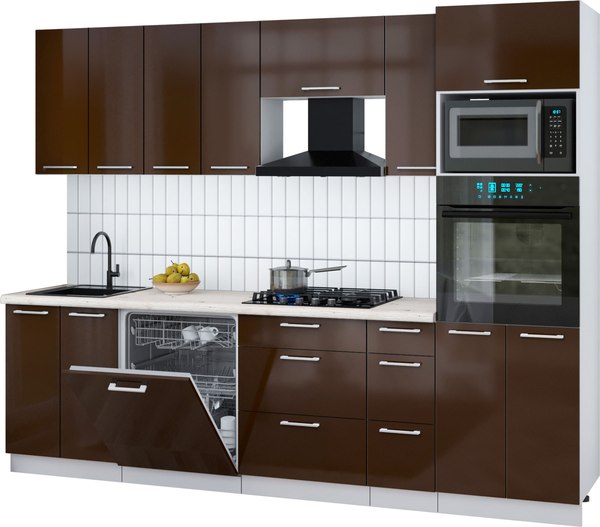 Кухонный гарнитур Интерлиния Мила Gloss 2.7-ПМ1 - фото