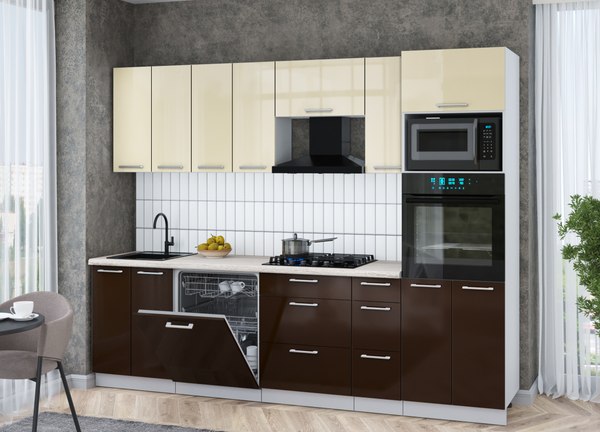 Кухонный гарнитур Интерлиния Мила Gloss 2.7-ПМ1