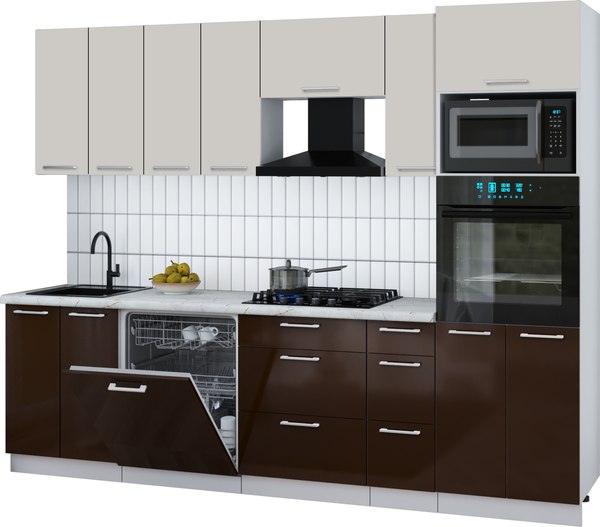 Кухонный гарнитур Интерлиния Мила Gloss 2.7-ПМ1 - фото