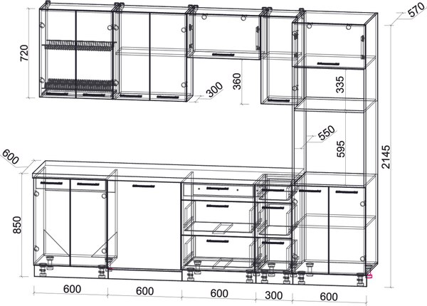 Кухонный гарнитур Интерлиния Мила Gloss 2.7-ПМ1