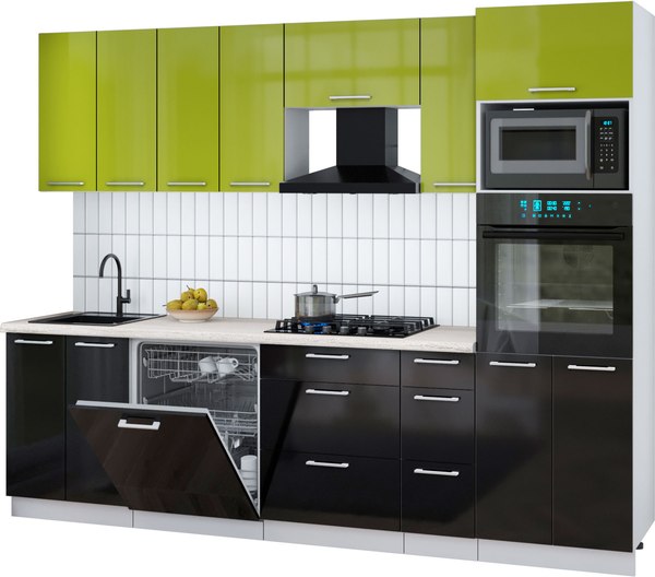 Кухонный гарнитур Интерлиния Мила Gloss 2.7-ПМ1 - фото