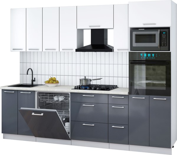 Кухонный гарнитур Интерлиния Мила Gloss 2.7-ПМ1 - фото