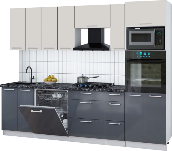 Кухонный гарнитур Интерлиния Мила Gloss 2.7-ПМ1 - фото
