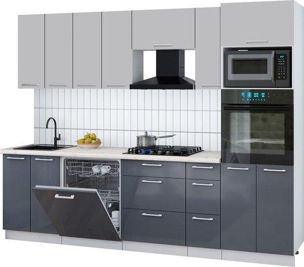 Кухонный гарнитур Интерлиния Мила Gloss 2.7-ПМ1 - фото