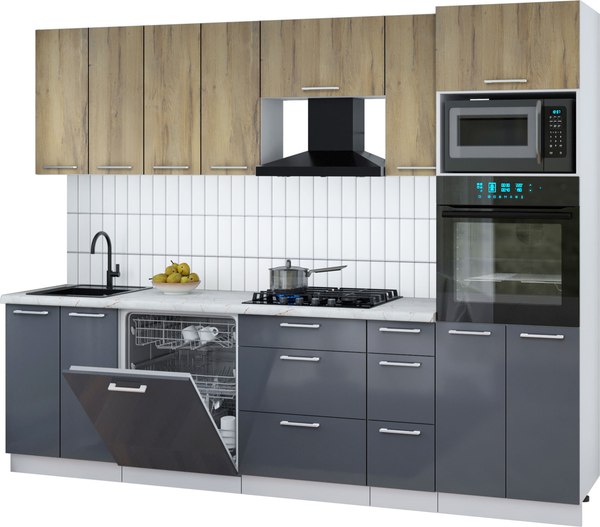 Кухонный гарнитур Интерлиния Мила Gloss 2.7-ПМ1 - фото