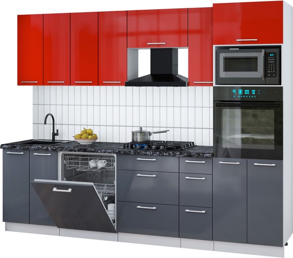 Кухонный гарнитур Интерлиния Мила Gloss 2.7-ПМ1 - фото