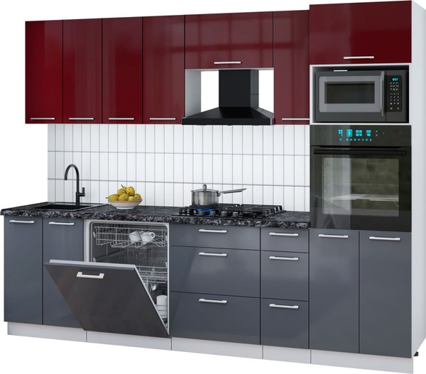 Кухонный гарнитур Интерлиния Мила Gloss 2.7-ПМ1 - фото