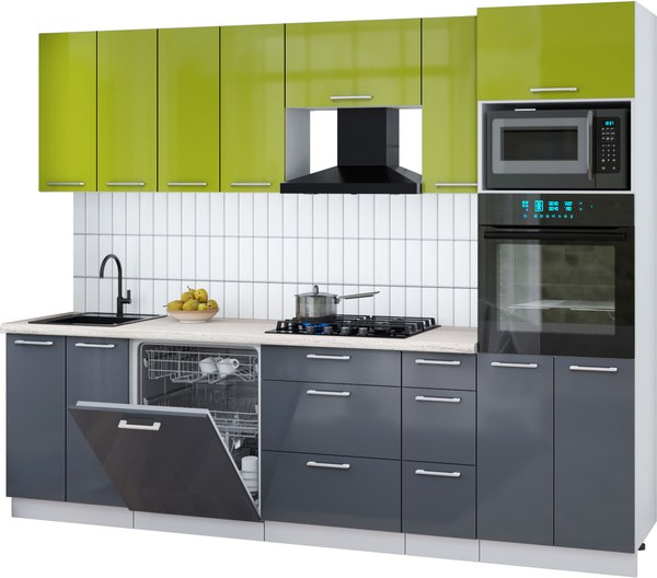Кухонный гарнитур Интерлиния Мила Gloss 2.7-ПМ1 - фото