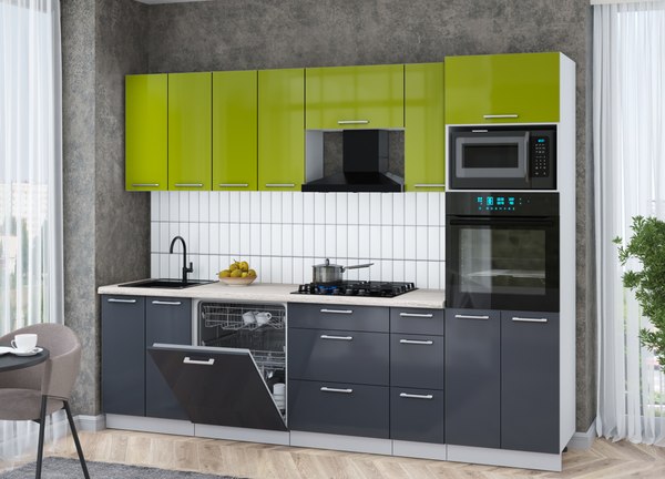 Кухонный гарнитур Интерлиния Мила Gloss 2.7-ПМ1