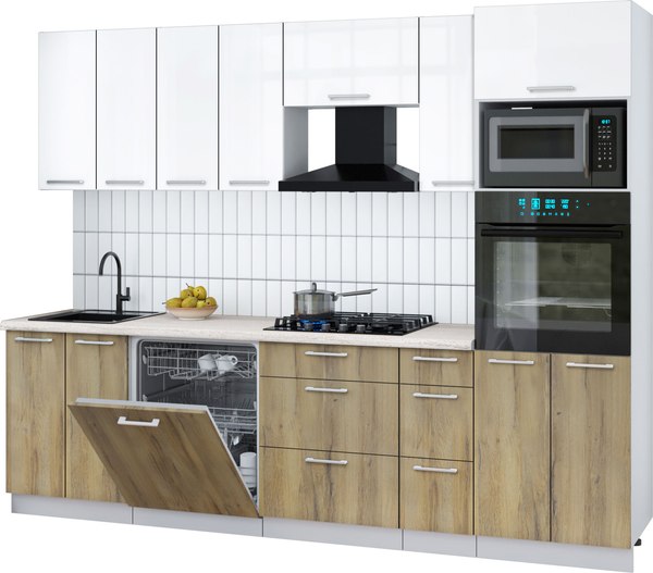 Кухонный гарнитур Интерлиния Мила Gloss 2.7-ПМ1 - фото
