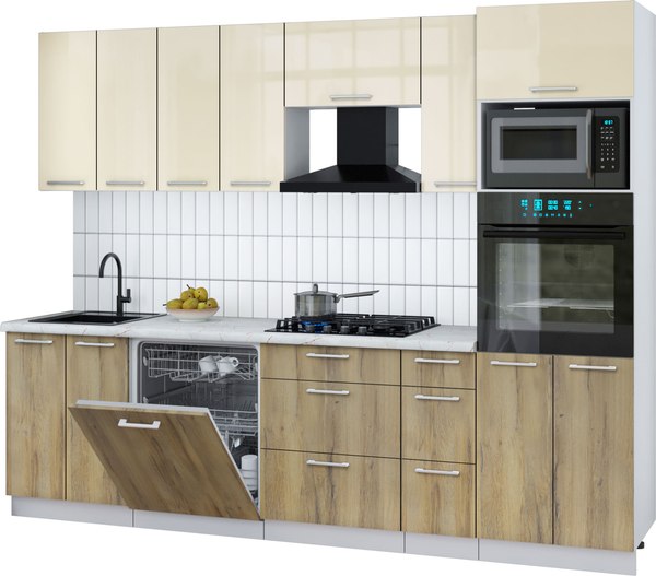 Кухонный гарнитур Интерлиния Мила Gloss 2.7-ПМ1 - фото