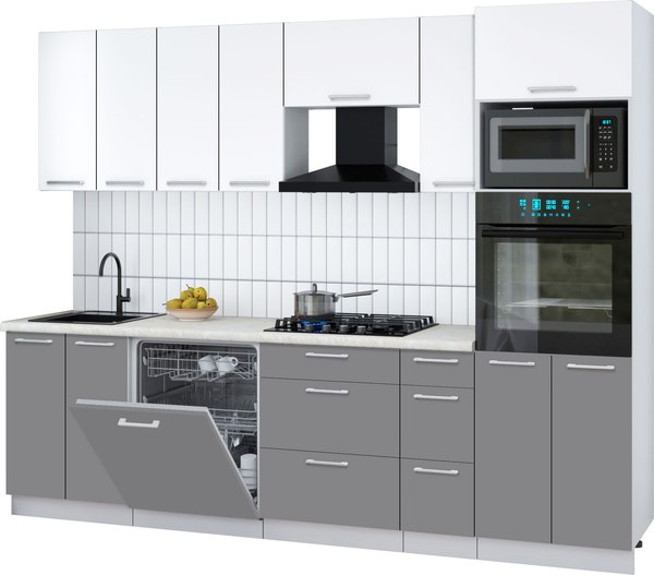 Кухонный гарнитур Интерлиния Мила Gloss 2.7-ПМ1 - фото