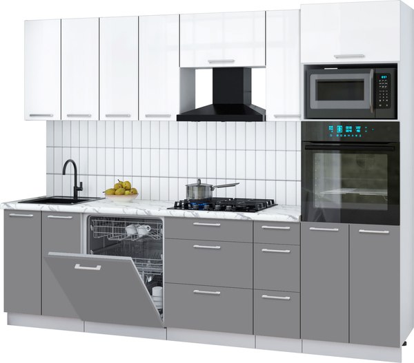 Кухонный гарнитур Интерлиния Мила Gloss 2.7-ПМ1 - фото