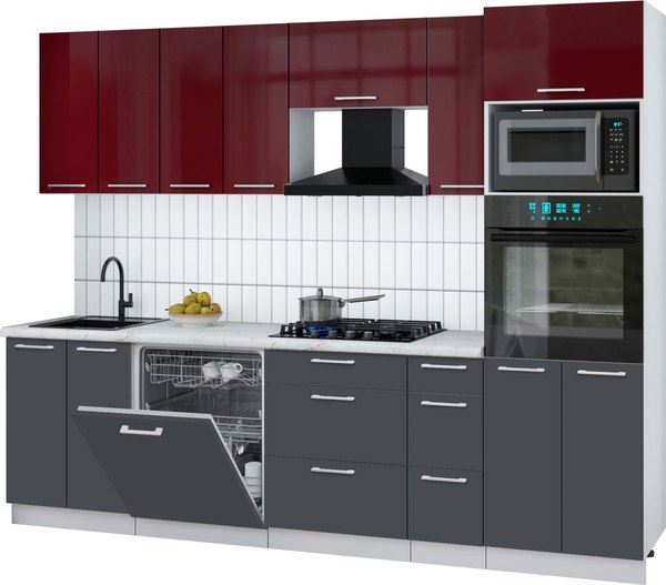Кухонный гарнитур Интерлиния Мила Gloss 2.7-ПМ1 - фото