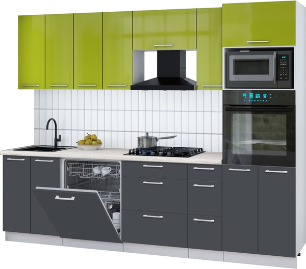 Кухонный гарнитур Интерлиния Мила Gloss 2.7-ПМ1 - фото