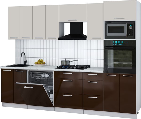 Кухонный гарнитур Интерлиния Мила Gloss 2.8-ПМ1 - фото