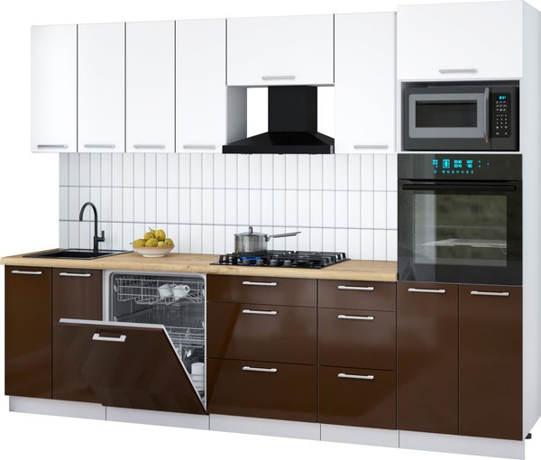Кухонный гарнитур Интерлиния Мила Gloss 2.8-ПМ1 - фото