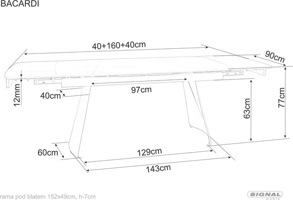 Обеденный стол Signal Bacardi 160-240x90