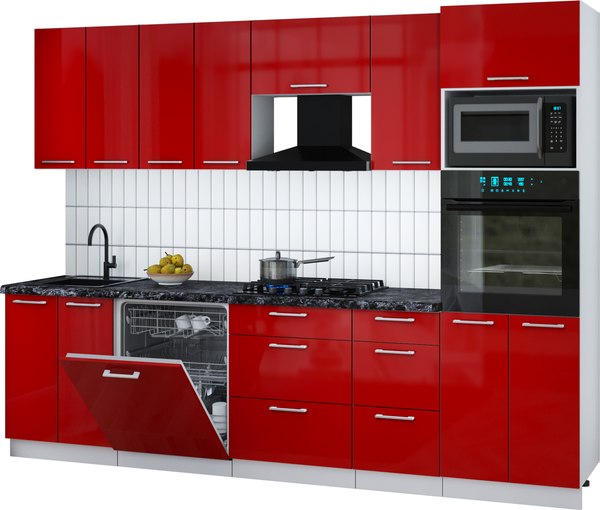 Кухонный гарнитур Интерлиния Мила Gloss 2.8-ПМ1 - фото