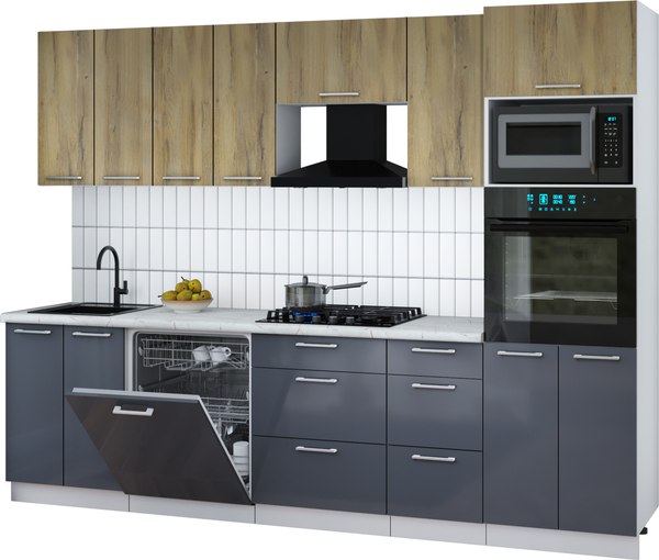Кухонный гарнитур Интерлиния Мила Gloss 2.8-ПМ1 - фото