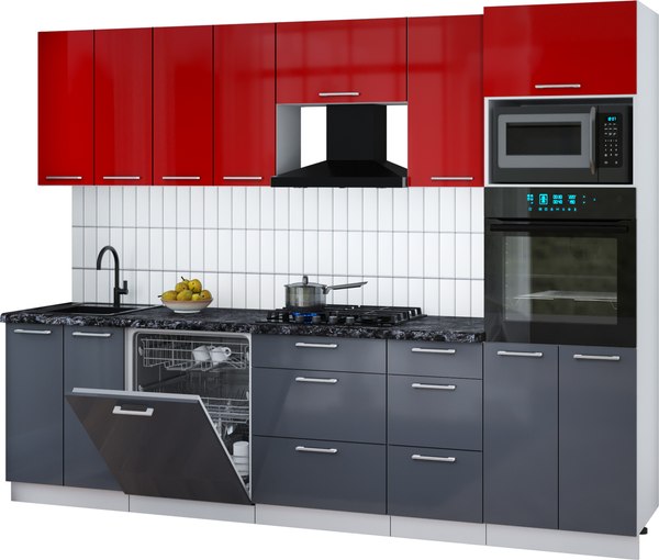 Кухонный гарнитур Интерлиния Мила Gloss 2.8-ПМ1 - фото