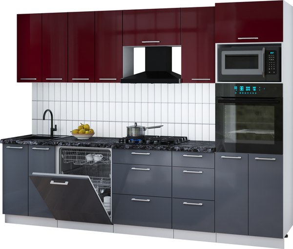 Кухонный гарнитур Интерлиния Мила Gloss 2.8-ПМ1 - фото