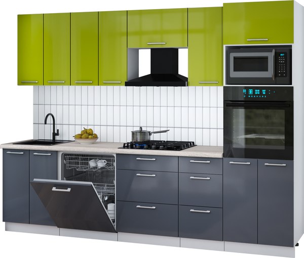 Кухонный гарнитур Интерлиния Мила Gloss 2.8-ПМ1 - фото