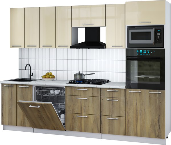 Кухонный гарнитур Интерлиния Мила Gloss 2.8-ПМ1 - фото