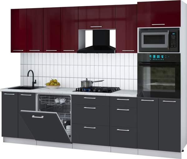 Кухонный гарнитур Интерлиния Мила Gloss 2.8-ПМ1 - фото