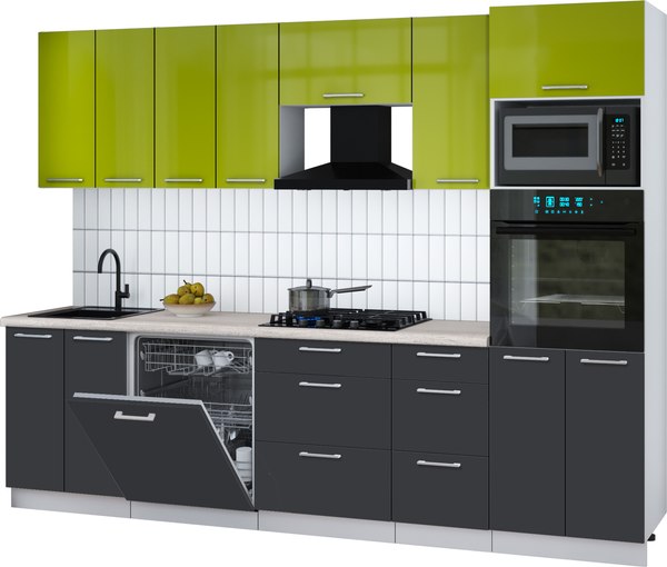 Кухонный гарнитур Интерлиния Мила Gloss 2.8-ПМ1 - фото